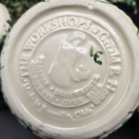 Gerald E Henn Workshops Green Sponge Ware Pottery Mugs Set of 4 Roseville Ohio - Picture 9 of 15
